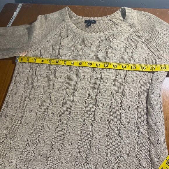 Talbots Womens Cable Knit Fisherman Sweater Linen Cotton Tan‎ 3/4 Sleeve Sz XS - Picture 9 of 10